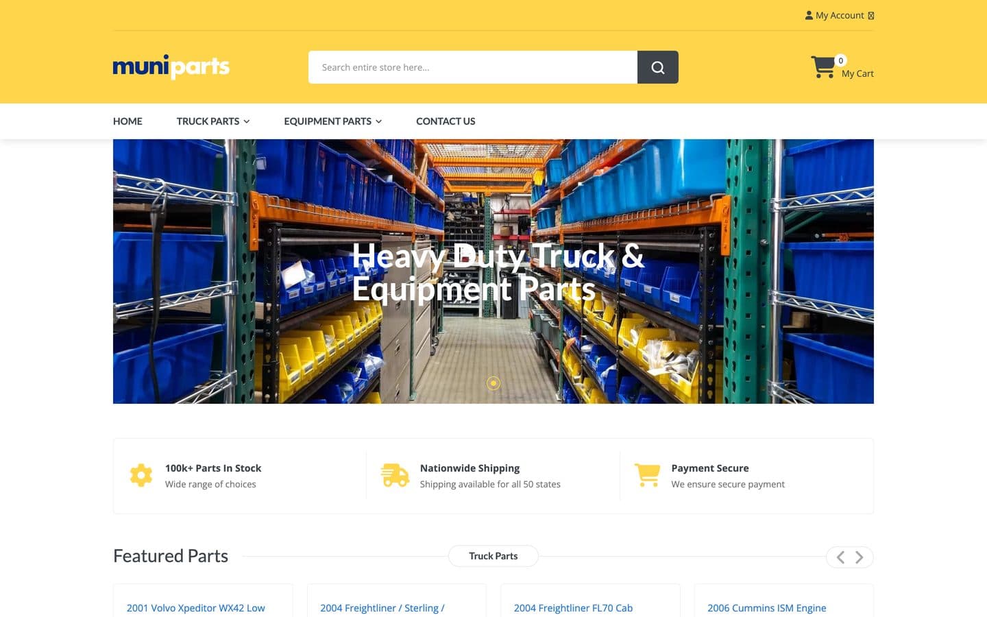 Screenshot of the MuniParts homepage