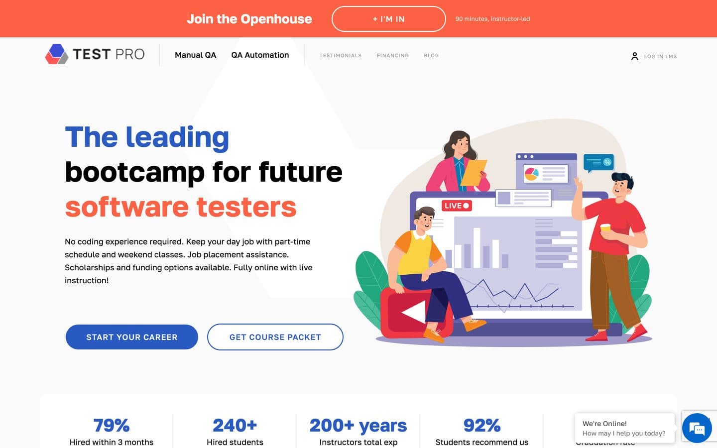 Screenshot of the TestPro homepage