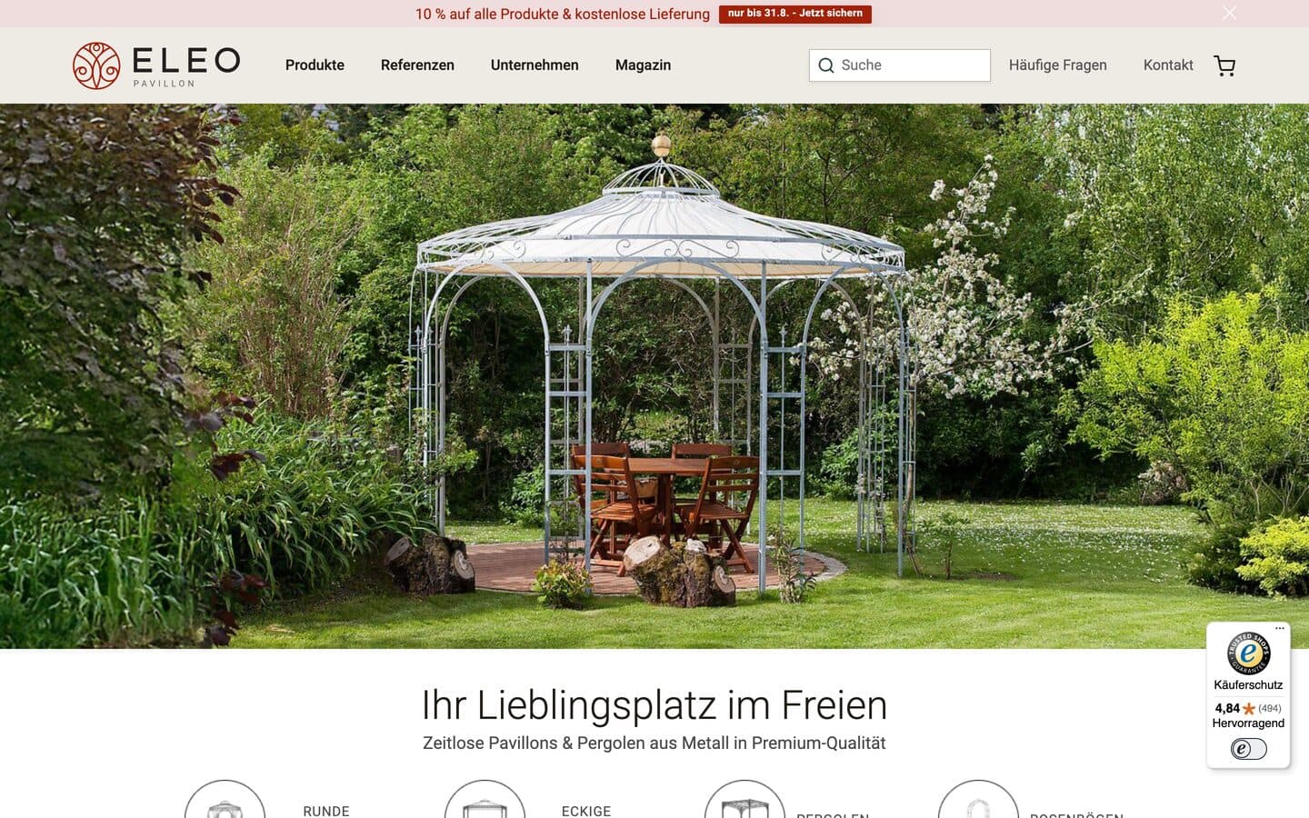 Screenshot of the ELEO homepage